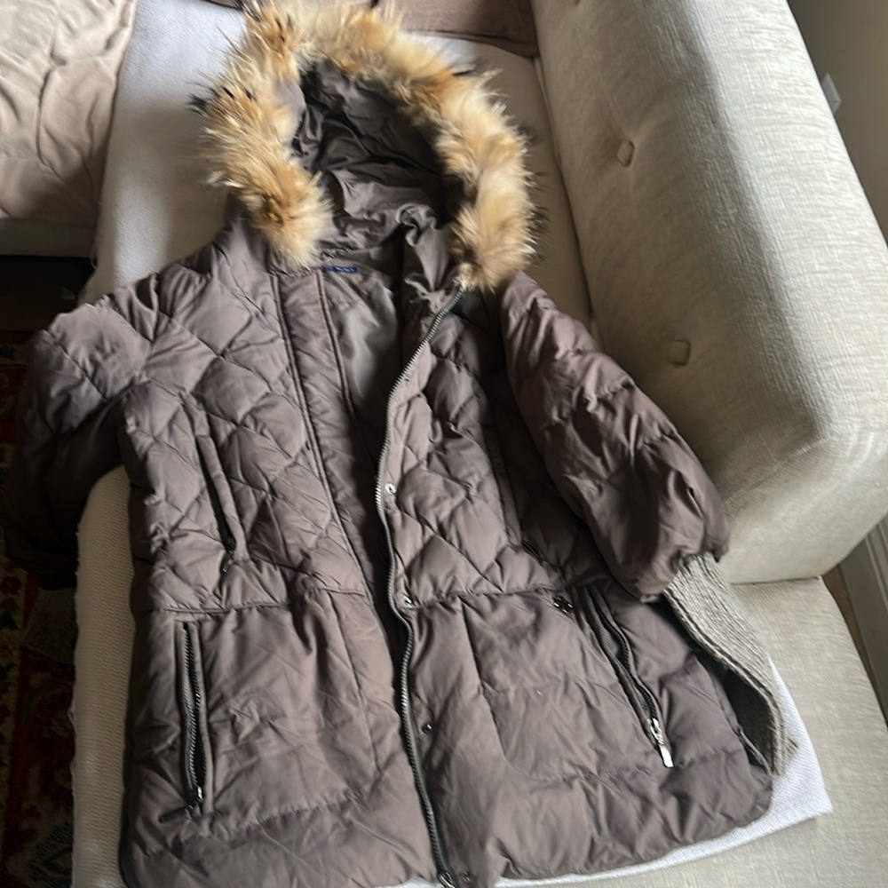 Trussardi jeans Italian jacket made with real fur trimmings over the hoody.
